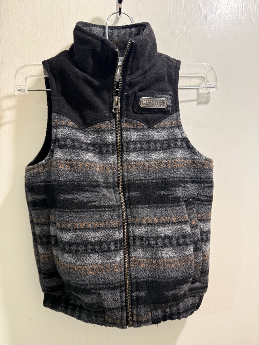 Cinch Boys 4/5 Black & Gray Patterned Vest wool blend for your Cowboy